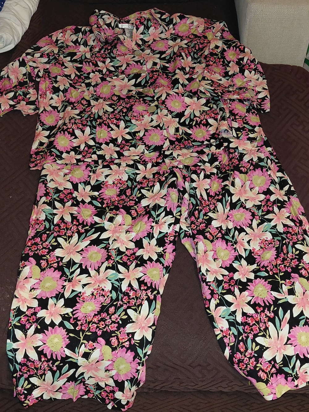 Kids Floral Pajama Set - Pink/Black